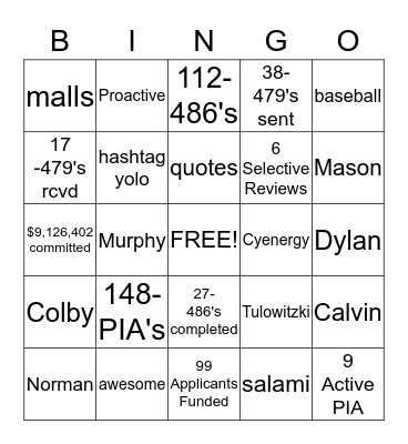 Activation Bingo Card
