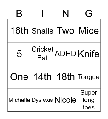 Bridal Bingo Card