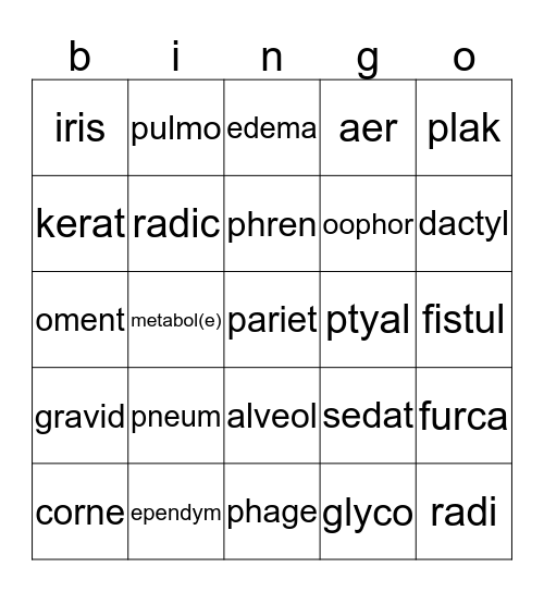 lesson 8 Bingo Card