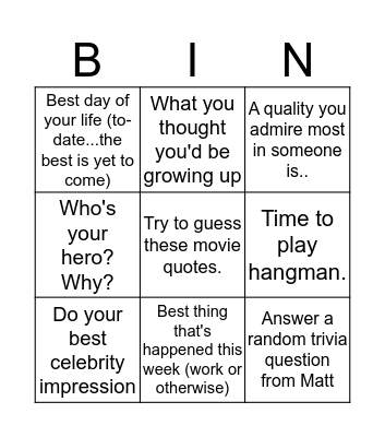 Team Offsite Bingo!  Bingo Card