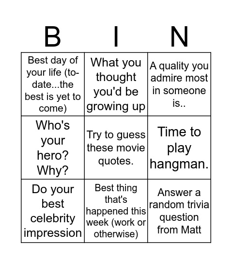Team Offsite Bingo!  Bingo Card