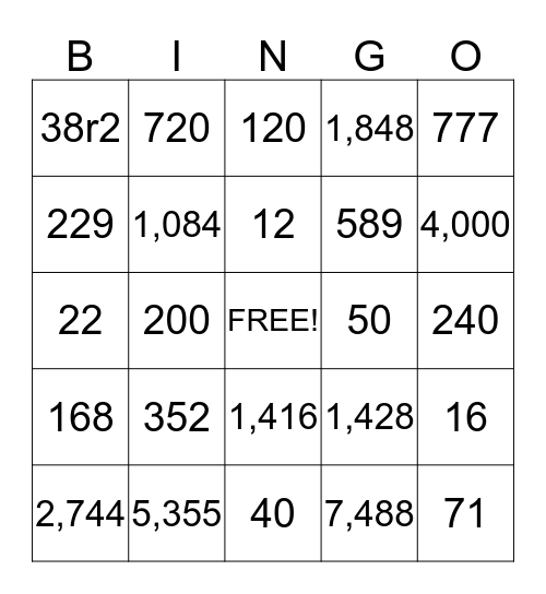 Multiplication & Division Practice Bingo Card