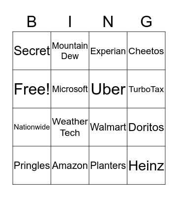 Super Bowl Commercials 2020 Bingo Card