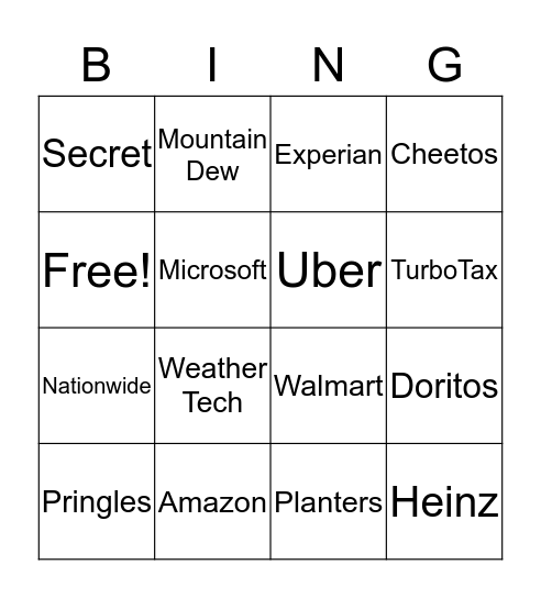 Super Bowl Commercials 2020 Bingo Card