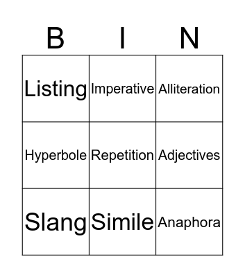 Language Features Bingo Card