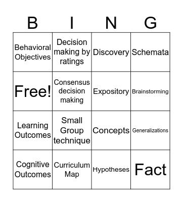 Vocabulary Bingo Card