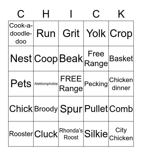 CHICKEN BINGO Card