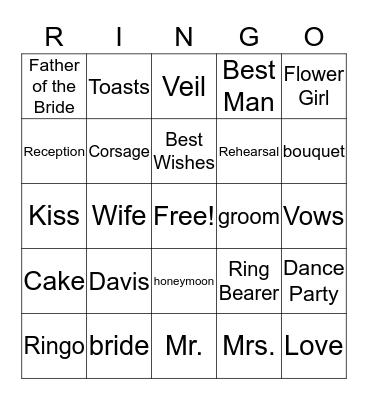 Kellie's Bridal Bingo Card