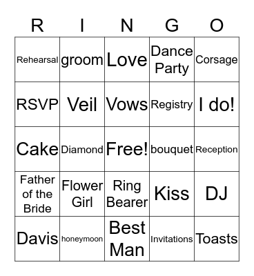 Kellie's Bridal Bingo Card