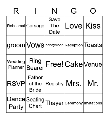 Kellie's Bridal Bingo Card