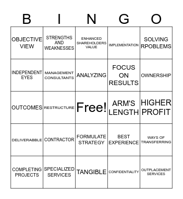 UNIT 8- CONSULTANTS Bingo Card