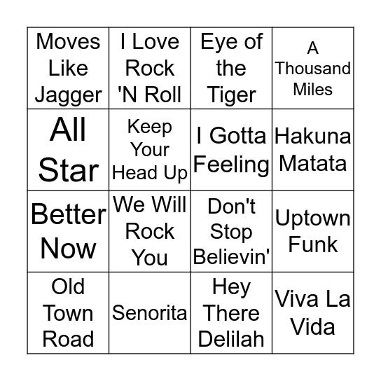 Music Bingo Card