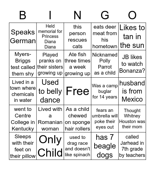 Employee Bingo Card