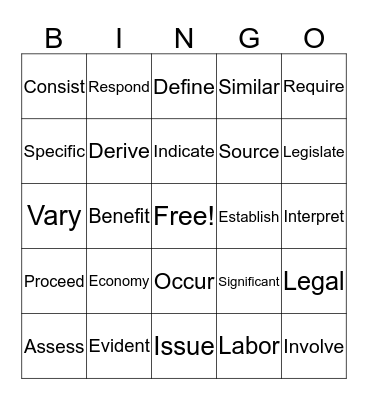 Imperative Knowledge Vocabulary Bingo Card