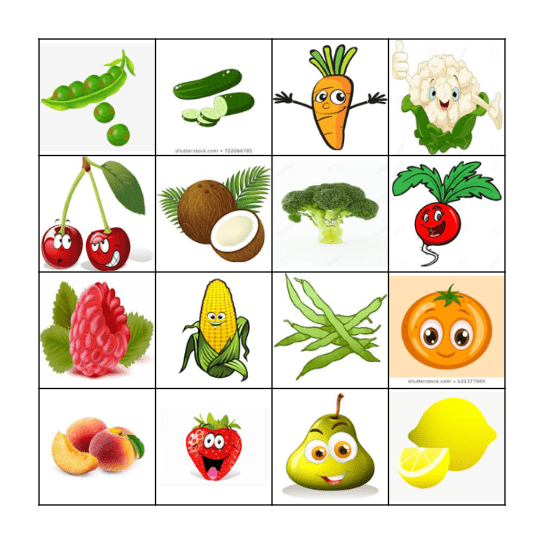 Fruit And Vegetable Bingo Card