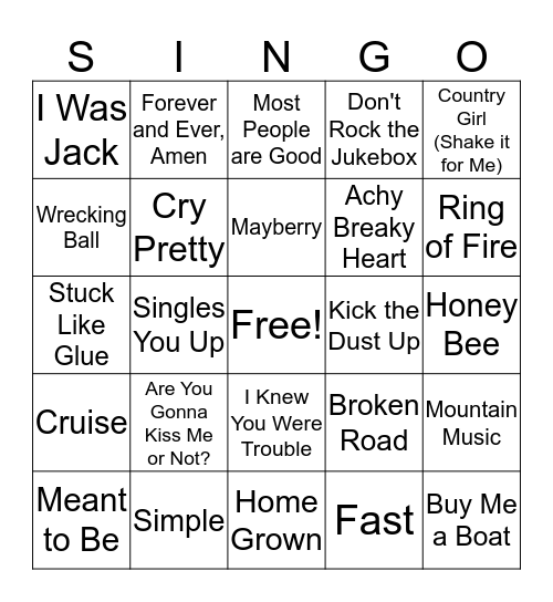 Country Singo Bingo Card