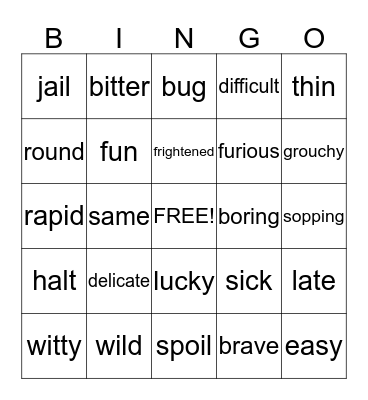 Speech and Language Bingo Card