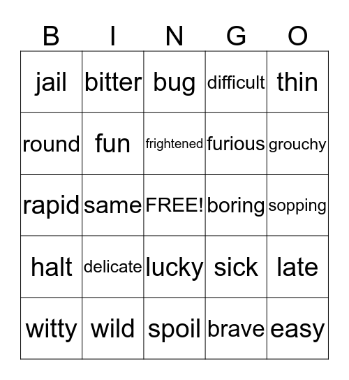 Speech and Language Bingo Card