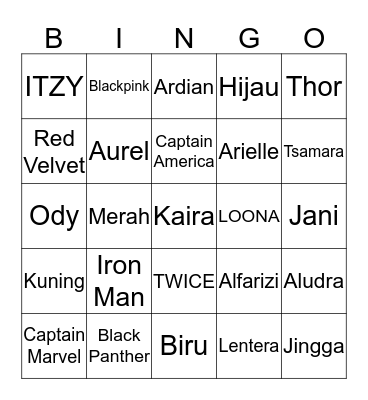 Arielle's Bingo Card