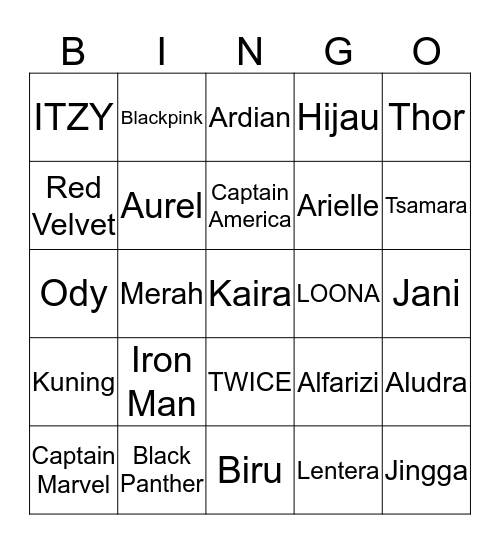 Arielle's Bingo Card