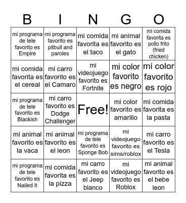 6-2 Favoritos Bingo Card