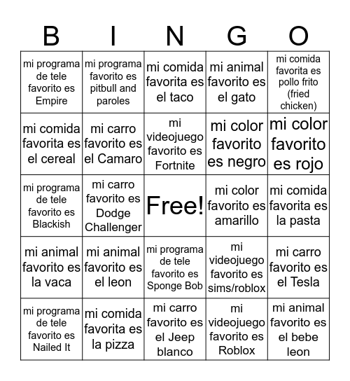 6-2 Favoritos Bingo Card