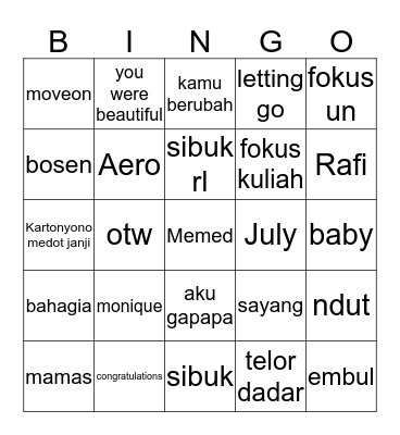 Untitled Bingo Card