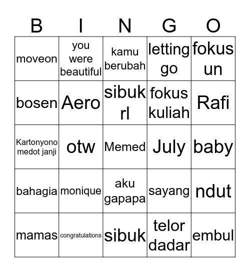 Untitled Bingo Card