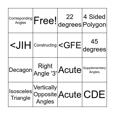 Geometry BINGO Card