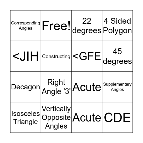 Geometry BINGO Card