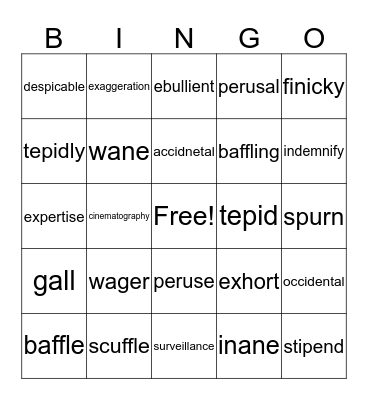 Vocabulary #2 Bingo Card