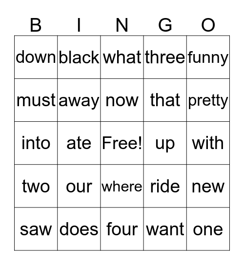 2nd grade bingo Card