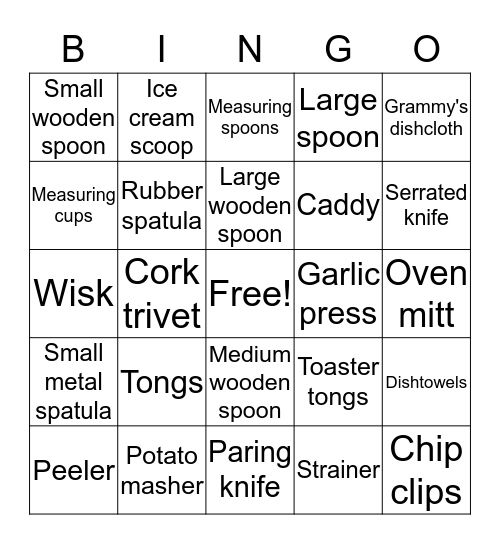 Kitchen Essentials Bingo Card