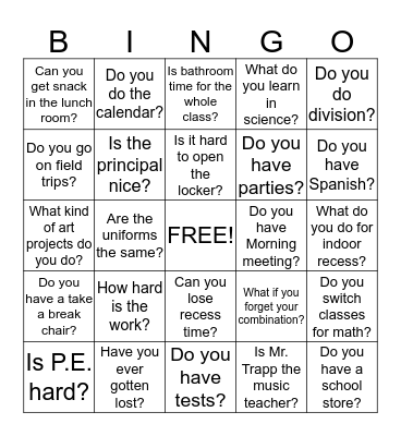 What happens in 3rd Grade? Bingo Card
