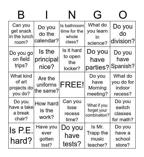 What happens in 3rd Grade? Bingo Card