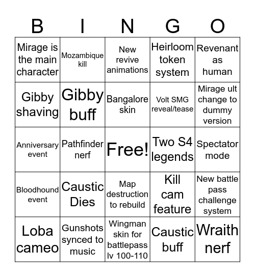 S4 Bingo Card Bingo Card