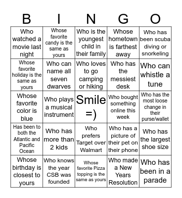 Getting to know your coworkers BINGO Card