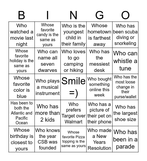 Getting to know your coworkers BINGO Card
