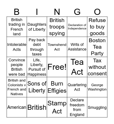 Causes of Revolution Bingo Card