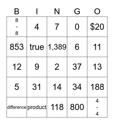 End of year math bingo!  Bingo Card