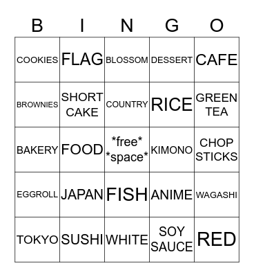 Japanese Bingo Card