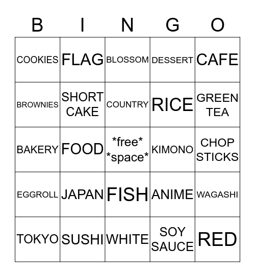 Japanese Bingo Card