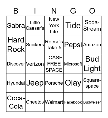 TCASE Super Bowl Bingo Card