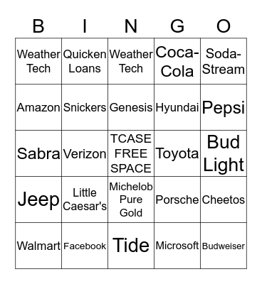 TCASE Super Bowl Bingo Card