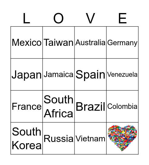 World Valentine Celebrations  Bingo Card