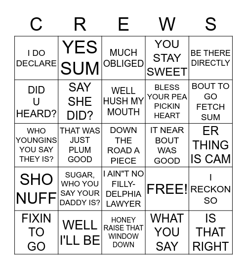 THROW BACK  BINGO  STYLE Bingo Card