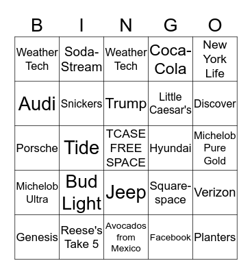 TCASE Super Bowl Bingo Card