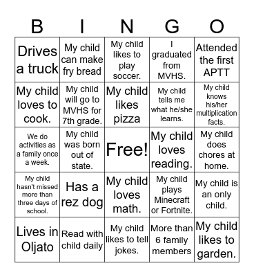 APTT Parent BINGO Card