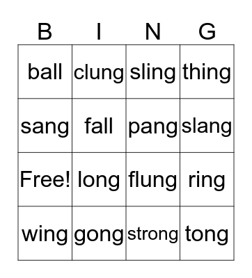 Word Family  Bingo Card