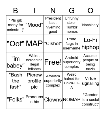 Twitter Account Bingo Card